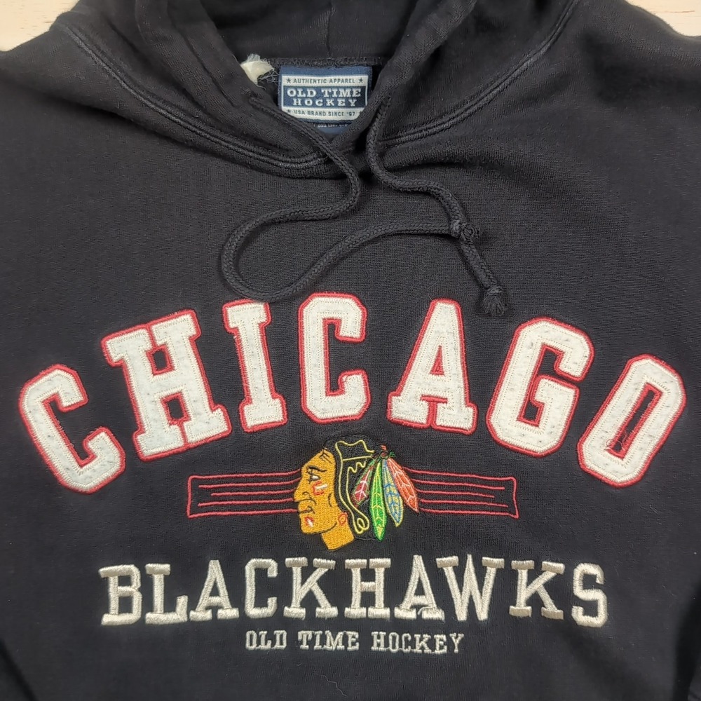 NHL Chicago Blackhawks Old Time Hockey Hoodie Adult L Black Hockey Pullover